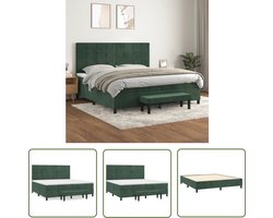 The Living Store Boxspringbed - fluweel - donkergroen - 203 x 200 x 118/128 cm - verstelbaar hoofdbord - pocketvering matras - middelharde ondersteuning - huidvriendelijk topmatras - multifunctioneel bankje