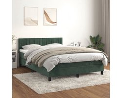 The Living Store Boxspringbed - fluweel - pocketvering - middelharde ondersteuning - donkergroen - 203x144x78/88cm + matras + topmatras