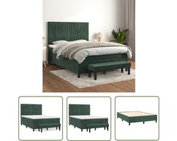 The Living Store Boxspringbed - Fluweel - Pocketvering - Middelharde ondersteuning - Huidvriendelijk topmatras - Multifunctioneel bankje - Donkergroen - 203x144x118cm
