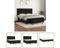The Living Store Boxspringbed - Zacht fluweel - 160 x 200 cm - Met praktisch hoofdbord en pocketvering matras - Middelharde ondersteuning - Huidvriendelijk topmatras - Multifunctioneel bankje