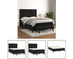 The Living Store Boxspringbed - Zacht fluweel - Matras - Topmatras - Bankje - Afmetingen 203 x 144 x 118/128 cm (L x B x H) - Kleur zwart - Materiaal stof - multiplex - bewerkt hout - Levering bevat montagehandleiding