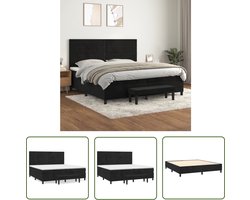The Living Store Boxspringbed - Zwart fluwelen bed met verstelbaar hoofdbord en pocketvering matras - Middelharde ondersteuning - Huidvriendelijk topmatras - Multifunctioneel bankje