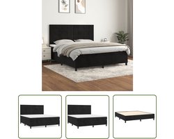 The Living Store Boxspringbed - Zwart fluwelen bedframe - Pocketvering matras - Huidvriendelijke topmatras - 203x180x118/128cm
