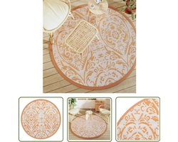 The Living Store Buitenkleed ARAKIL Ø160 cm polypropeen oranje en wit - Tuintapijt - Outdoor Tapijt - Patio Dekentje - Veranda Kleed - Rond Tapijt