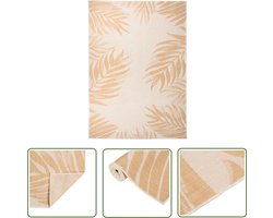 The Living Store Buitenkleed met bladpatroon platgeweven 140x200 cm - Tuintapijt - Outdoor Tapijten - Polypropyleen Tapijt - Geel Tapijt - Patio Tapijt