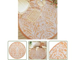The Living Store Buitentapijt ARAKIL Ø200 cm polypropeen oranje en wit - Tuintapijt - Buitentapijt - Terrasdecoratie - Patiodekoration - Outdoorvloerkleden