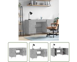 The Living Store Bureau 140x50x75 cm bewerkt hout betongrijs - Industriele Bureau - Beton Look Bureau - Compact Bureau - Bureau Met Opbergvakken - Stapelbare Bureaus