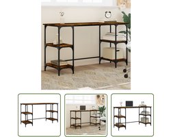 The Living Store Bureau 140x50x75 cm metaal en bewerkt hout gerookt eikenkleurig - Kantoormeubel - Bureau - Laptop Tafel - Computertafel - Houten Bureau