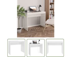 The Living Store Bureau 90x40x72 cm bewerkt hout hoogglans wit - Modern Bureau - Houten Bureau - Wit Bureau - Compact Bureau - Laptop Tafel