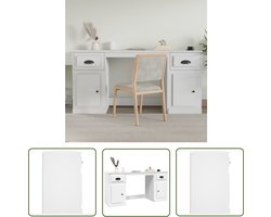 The Living Store Bureau Kast - 154.5 x 50 x 75 cm - Wit - Bewerkt hout