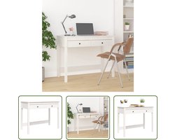 The Living Store Bureau met lades 100x50x78 cm massief grenenhout wit - Bureau - Houten Bureau - Grenenhouten Bureau - Wit Bureau - Kantoorbureau