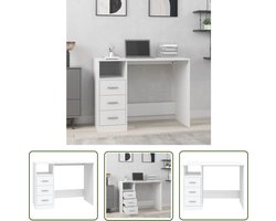The Living Store Bureau met lades 102x50x76 cm bewerkt hout wit - Modern Bureau - Houten Bureau - Wit Bureau - Bureaublad - Laptop Tafel