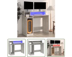 The Living Store Bureau met LED-verlichting 97x45x90 cm bewerkt hout betongrijs - Kantoormeubel - Bureau Beton Grijs - Bureau Met Led Verlichting - Computer Bureau - Schrijfblad