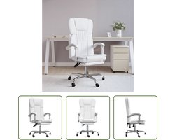 The Living Store Bureaustoel - Verstelbare rugleuning en voetensteun - Duurzaam kunstleer - Wit - 63x56x112.5-122 cm - The Living Store