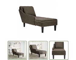 The Living Store Chaise longue kussen en rechterarmleuning kunstleer donkergrijs - Chaise Longue - Fauteuil - Relaxfauteuil - Lederlook - Donkere Kleuren