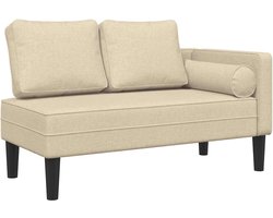 The Living Store Chaise longue met kussens stof crèmekleurig - Lounge Stoel - Relaxstoel - Buitenstoelen - Tuin Lounge Set - Terras Meubilair