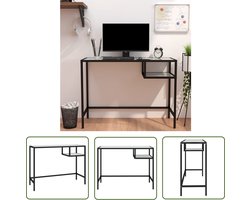 The Living Store Computerbureau 100x36x74 cm gehard glas witmarmerkleurig - Computerbureau - Bureau - Glazen Bureau - Witmarmer - Industrieel Bureau