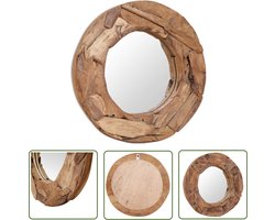 The Living Store Decoratieve spiegel rond 60 cm teakhout - Teakhouten Spiegel - Wandspiegel - Vintage Spiegel - Landelijke Spiegel - Houten Spiegel