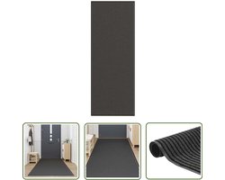 The Living Store Deurmat 115x300 cm gestreept zwart en grijs - Deurmat - Vloerkleed - Hal Runner - Anti Slip - Zwarte Deurmat