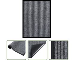 The Living Store Deurmat - 60 x 80 cm - Grijze strepen - 100% PP en vinyl