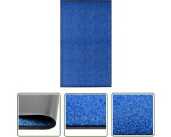 The Living Store Deurmat wasbaar 90x150 cm blauw - Deurkmat - Deurmatten - Vloerkleden - Interieurdecoratie - Blauwe Deurmat