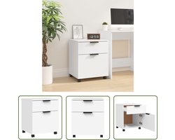 The Living Store Dossierkast verrijdbaar 45x38x54 cm bewerkt hout wit - Dossierkast - Houten Kasten - Wit Meubilair - Bureaublad Accessoires - Opbergkasten