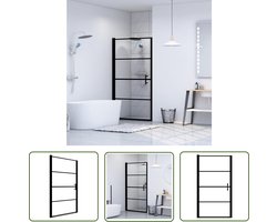 The Living Store Douchedeur 81x195 cm gehard glas zwart - Douchedeur - Glazen Douchedeur - Badkamerspiegel - Industrieel Design - Zwarte Douchedeur