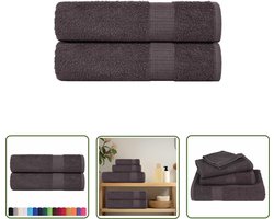 The Living Store Douchehanddoeken 2 st 70x140 cm 360 g/m² 100% katoen antraciet - Badhanddoeken - Katoen Handdoeken - Anthracit Handdoek - Grote Handdoek - Luxe Handdoek