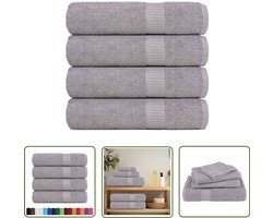 The Living Store Douchehanddoeken 4 st 70x140 cm 360 g/m² 100% katoen grijs - Zwembadhanddoek - Badlaken - Katoenen Handdoek - Dikke Handdoek - Grote Handdoek
