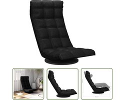 The Living Store Draaibare vloerstoel - Zwart - Stof en metaal - 90 x 54 x 80 cm - Verstelbaar en inklapbaar