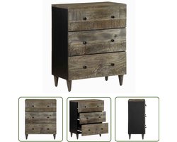 The Living Store Dressoir 60x33,5x75 cm massief mangohout lichtgrijs - Dressoir - Mango Hout - Vintage Stijl - Opbergruimte - Salontafel