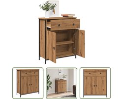 The Living Store Dressoir 70x30x80 cm bewerkt hout artisanaal eikenkleur - Dressoir - Kast - Opbergkast - Houten Dressoir - Salontafel