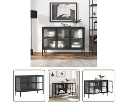 The Living Store Dressoir Zwart - 105 x 35 x 70 cm - Staal en glas - Verstelbaar schap