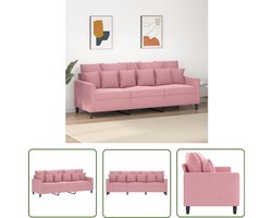 The Living Store Driezitsbank 180 cm fluweel roze - Drie Zits Bank - Fluweel Bank - Roze Bank - Salontafel - Banksofa