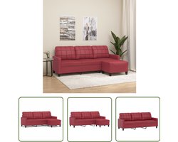 The Living Store Driezitsbank met voetenbank 180 cm kunstleer wijnrood - 3 Zits Bank - Salontafel - Hoekbank - Lederlook Meubels - Rode Bank