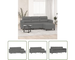 The Living Store Driezitsbank met voetenbank 180 cm microvezelstof donkergrijs - Drie Persoons Bank - Fauteuils - Lounge Meubilair - Donkere Grijze Bank - Microvezel Bank