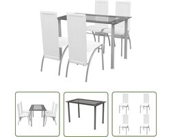The Living Store Eetkamerset Wit 5-delige - Eettafels - Eetkamerset - Eetkamer Meubels - Salontafel - Diningtable