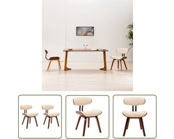 The Living Store Eetkamerstoelen 2 st gebogen hout en kunstleer crèmekleurig - Eetkamerstoel - Kunstleder - Eetkamerstoelenset - Krukken - Dining Chairs
