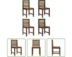 The Living Store Eetkamerstoelen 4 st massief gerecycled hout - Eetkamerstoel - Vintage Stoel - Houten Stoel - Multicoloured Chair - Recycled Wood Furniture