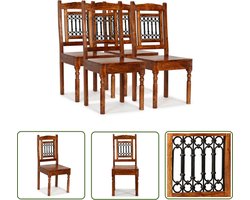 The Living Store Eetkamerstoelen 4 st massief hout met sheesham afwerking - Eetkamerstoelen - Acacia Meubels - Houten Stoelen - Vintage Stoelen - Salontafels