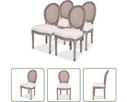 The Living Store Eetkamerstoelen 4 st stof crèmekleurig - Eetkamerstoelen - Linnen Stoel - Rattan Rugleuning - Comfy Stoel - Luxe Stoel