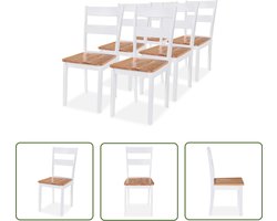 The Living Store Eetkamerstoelen 6 st massief rubberwood wit - Eetkamerstoelen - Rubberwood - Houten Stoelen - Eetkamer Meubels - Keukenstoelen