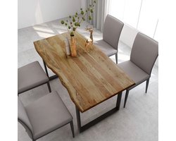 The Living Store Eetkamertafel Industrieel - 154 x 80 x 76 cm - Massief Acaciahout en Staal