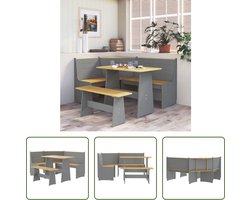 The Living Store Eetmeubelset - Massief grenenhout - Hoekbank 151x118.5x85 cm - Tafel 100x60x73 cm - Bankje 92x28x43 cm