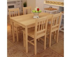 The Living Store Eettafel met 4 stoelen hout naturel - Eetkamerset - Eettafel - Eetzalen - Houten Meubilair - Granenhout