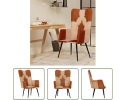 The Living Store Fauteuil echt leer bruin en crèmekleurig - Fauteuil - Lederen Fauteuil - Bruine Fauteuil - Creme Fauteuil - Lounge Stoel
