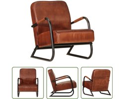 The Living Store Fauteuil echt leer bruin - Fauteuil - Lederen Fauteuil - Leren Bank - Lounge Stoel - Salontafel