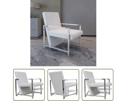 The Living Store Fauteuil met chromen poten kunstleer wit - Fauteuil Modern - Fauteuils Wit - Loungestoel - Relaxfauteuil - Stoffen Fauteuil