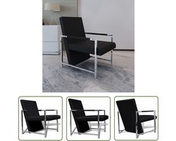 The Living Store Fauteuil met chromen poten kunstleer zwart - Moderne Fauteuil - Fauteuils Zwart - Loungestoel - Kantoorstoel - Eetkamerstoelen