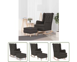 The Living Store Fauteuil met schommelpoten en voetenbank stof donkergrijs - Fauteuil Relaxen - Schommelstoel - Lounge Stoel - Donkere Grijze Fauteuil - Fauteuill Met Voetensteun